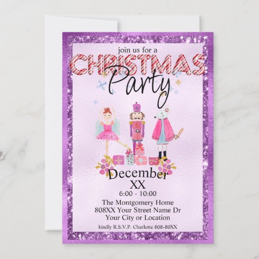 Der Lila Glitzer für das Nutcracker-Weihnachtswass Einladung (Vorderseite)