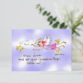 Der lila, goldene Engel sagt langsamer Dankeskarte (Stehend Vorderseite)