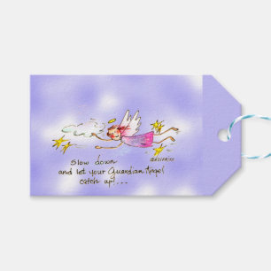 Der lila, goldene Engel sagt langsamer Geschenkanhänger