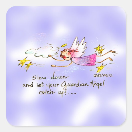 Der lila, goldene Engel sagt langsamer Quadratischer Aufkleber (Vorderseite)