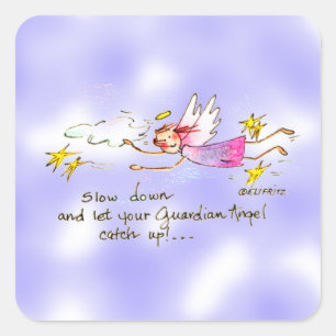 Der lila, goldene Engel sagt langsamer Quadratischer Aufkleber