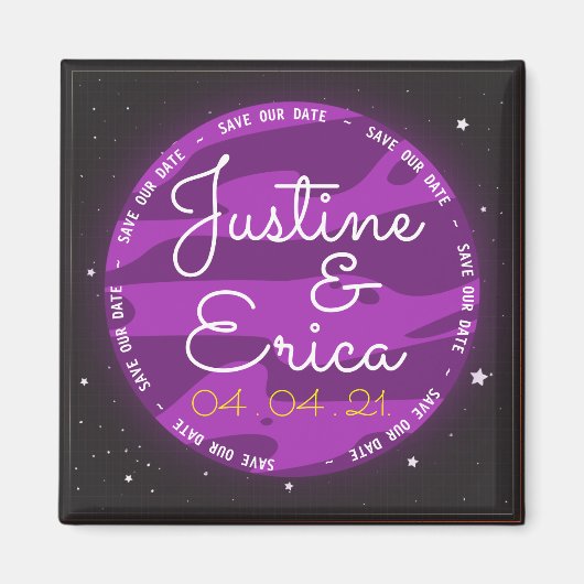 Der lila Planetenraum Rettete unser Datum Magnet (Vorne)