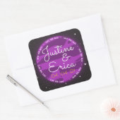 Der lila Planetenraum Rettete unser Datum Quadratischer Aufkleber (Umschlag)