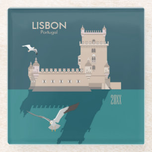 Der Lissaboner Turm von Belem im Stil eines alten  Glasuntersetzer
