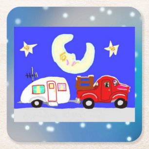 Der LKW, der Anhänger und der schlaflose Mond Rechteckiger Pappuntersetzer