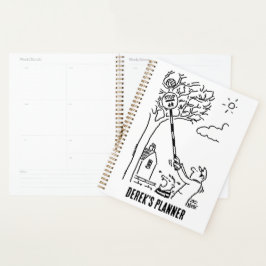 Der Lollipop-Mann hilft, einen Ball von einem Baum Planer