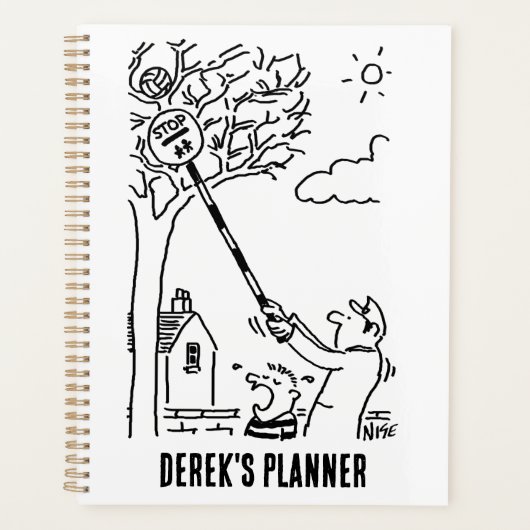 Der Lollipop-Mann hilft, einen Ball von einem Baum Planer (Vorderseite)