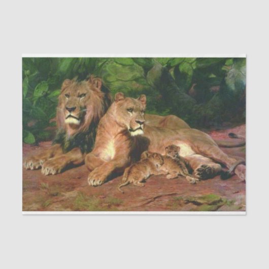 Der Löwe bei der Zuhause (mit Lioness und Löwenjun Seidenpapier (Vorderseite)