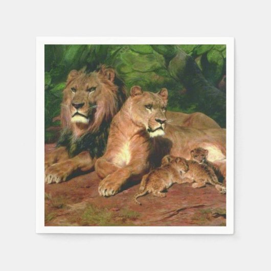 Der Löwe bei der Zuhause (mit Lioness und Löwenjun Serviette (Vorderseite)