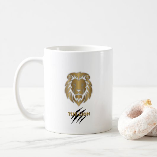 Der Löwe Gold & Schwarz Grafik-Mug Kaffeetasse (Mit Donut)