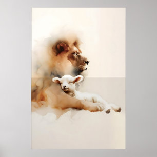 Der Löwe und das Lamm Aquarell Friedliches Königre Poster