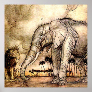 „Der Löwe und der Elefant“ von Arthur Rackham Poster