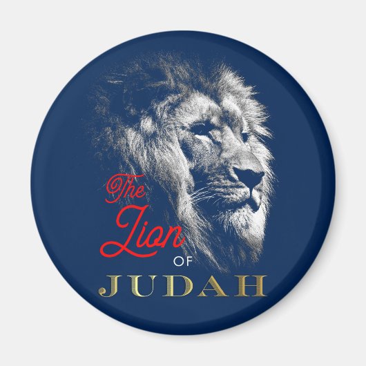 Der Löwe von Judah Navy Blue Red Gold Christlich Magnet (Vorne)