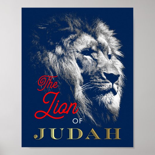 Der Löwe von Judah Navy Blue Red Gold Christlich Poster (Vorne)