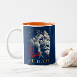 Der Löwe von Judah Navy Blue Red Gold Christlich Zweifarbige Tasse