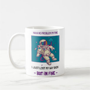 Der lustige Astronaut hat im Weltraum verloren. Kaffeetasse