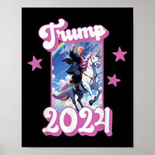Der lustige Donald Trump reitet ein Einhorn. Pink  Poster