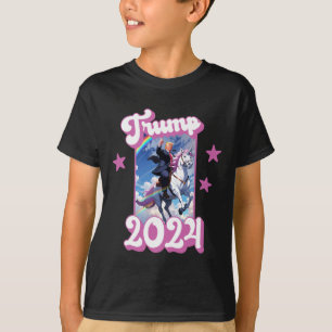 Der lustige Donald Trump reitet ein Einhorn. Pink T-Shirt