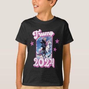 Der lustige Donald Trump reitet ein Einhorn. Pink T-Shirt