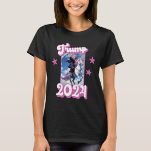 Der lustige Donald Trump reitet ein Einhorn. Pink T-Shirt