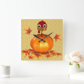 Der lustige Erntedank Türkei in Pumpkin Quadratische Wanduhr (Zuhause)