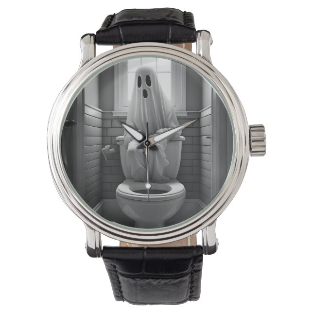 Der lustige Geist sitzt auf der Toilette Armbanduhr (Vorderseite)