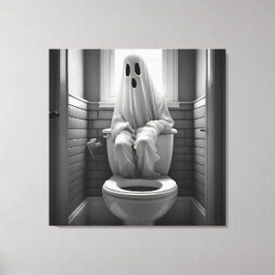 Der lustige Geist sitzt auf der Toilette Leinwanddruck