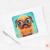 Der lustige Monster Hund: Pugnacious Polterpup Quadratischer Aufkleber (Umschlag)