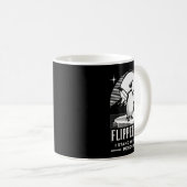 Der lustige Pinguin zieht mich hoch und steht mit Kaffeetasse (VorderseiteRechts)