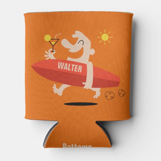 Der lustige Surfer mit Cocktail-individuelle Name Dosenkühler (Vorderseite)