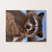 Der lustige Waschbär, der es haftet, ist Zunge Puzzle (Horizontal)