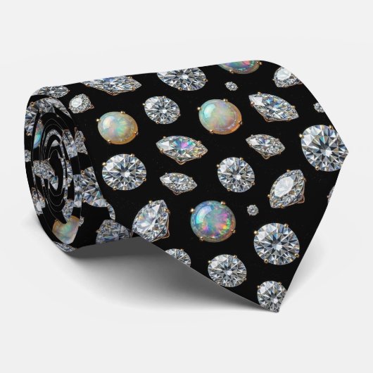Der Luxusmann | Schwarze Krawatte mit Diamant-Opal (Gerollt)