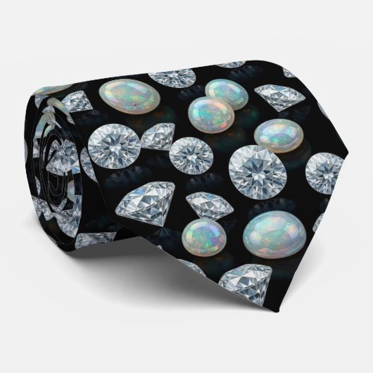 Der Luxusmann | Schwarze Smoking Diamant Opal Kraw Krawatte (Gerollt)