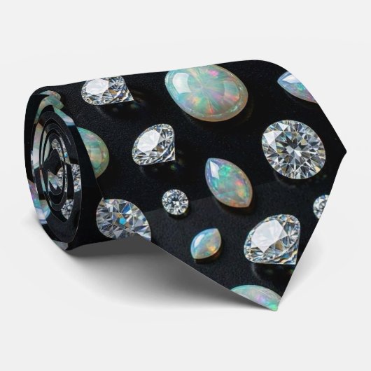 Der Luxusmann | Schwarze Smoking Diamant Opal Kraw Krawatte (Gerollt)