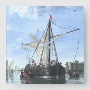 Der Maas bei Dordrecht bis zum Tag Quadratische Wanduhr