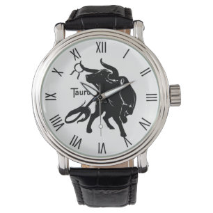 Der mächtige Taurus, der Bull Zodiac römische Zahl Armbanduhr