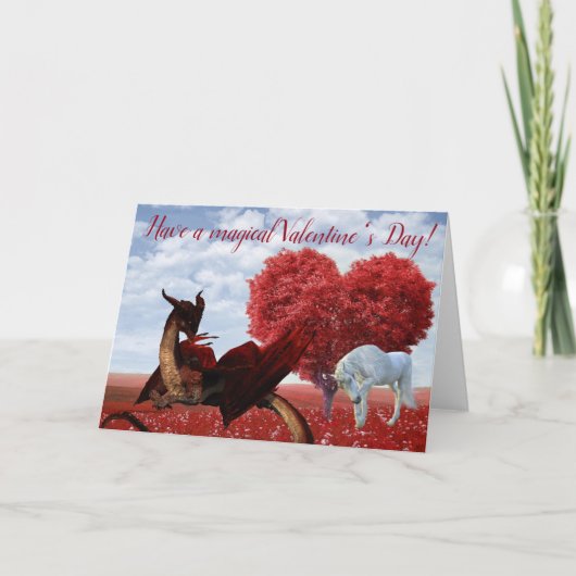 Der magische Valentinstag Einhorn und Drache Karte (Vorderseite)