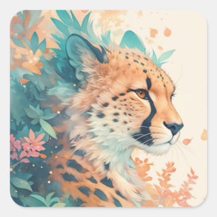 Der majestätische Gepard in Blüte Quadratischer Aufkleber