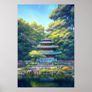 Der majestätische japanische Tempel Poster