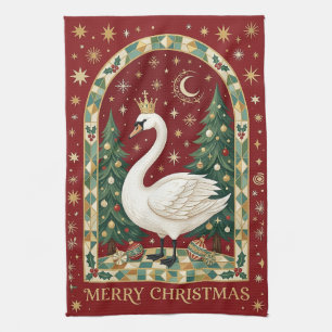 Der majestätische Schwan zu Weihnachten Geschirrtuch