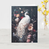 Der majestätische weiße Pfau, umgeben von Blumen Karte (Gelbe Blume)