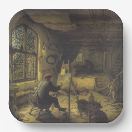 Der Maler in seiner Werkstatt (Künstlerstudio) Pappteller (Vorderseite)