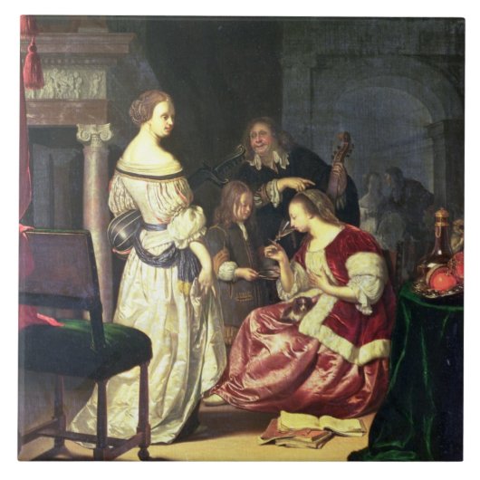 Der Maler mit seiner Familie, 1675 (Öl auf Platte) Fliese (Vorderseite)