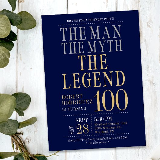 Der Mann, der Mythos, die Legende 100 Geburtstagsp Einladung