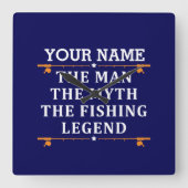 Der Mann, der Mythos, die Legende des Fischens per Quadratische Wanduhr (Vorderseite)