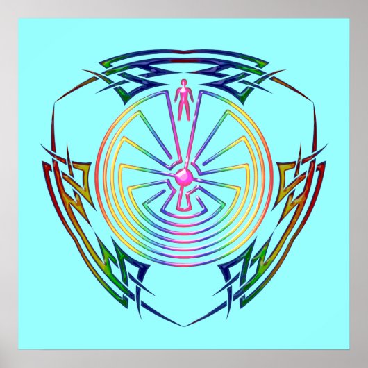 Der Mann im Maze - Stamm Tattoo gefärbt Poster (Vorne)