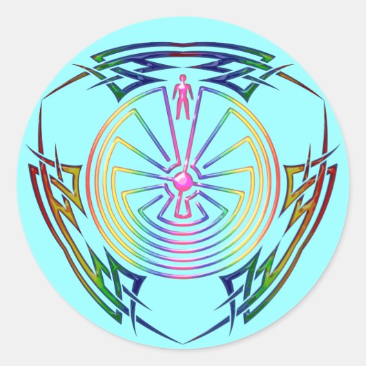 Der Mann im Maze - Stamm Tattoo gefärbt Runder Aufkleber (Vorderseite)