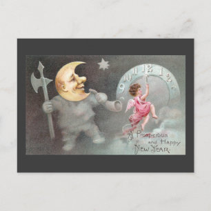 Der Mann im Mond Vintage Neujahrstag Feiertagspostkarte