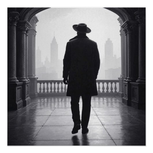 Der Mann im Nebel der Stadt Poster (Vorderseite)