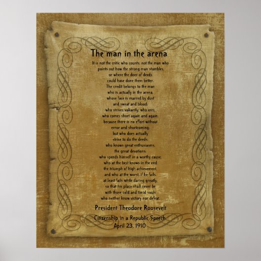 "Der Mann in der Arena" Theodore Roosevelt Poster (Vorne)